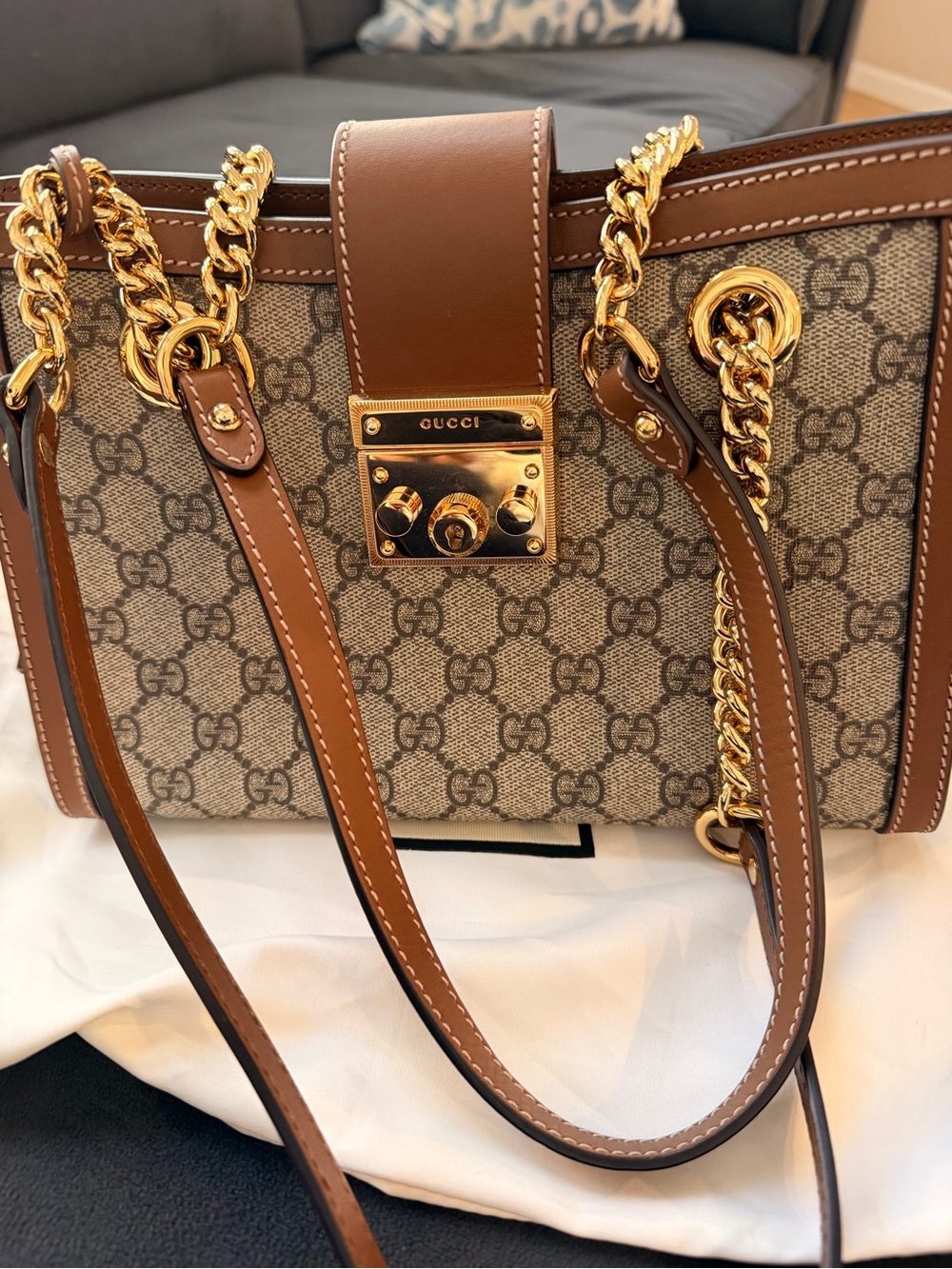 Gucci Brown GG Supreme Canvas Shoulder Bag with Gold Hardware